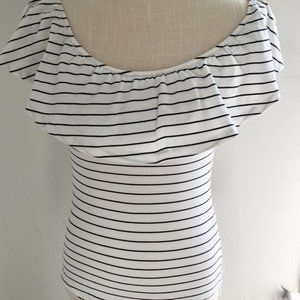J. Crew black/ white ruffle top bodysuit size medium